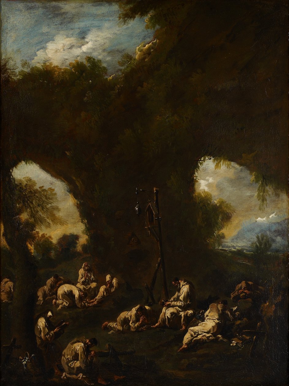 Munke beder i en grotte, ca. 1730 af Alessandro Magnasco