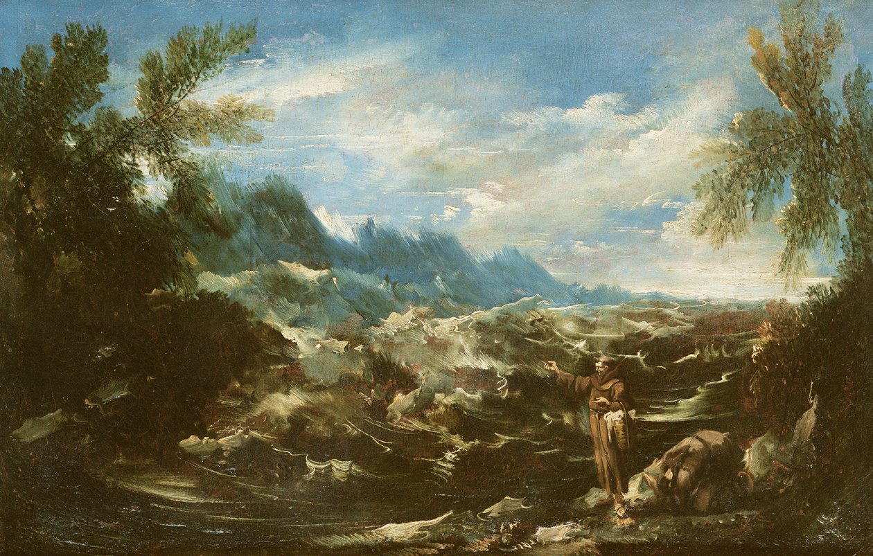 Sankt Antonius af Padua prædiker for fiskene i Rimini, ca. 1720-25 af Alessandro Magnasco