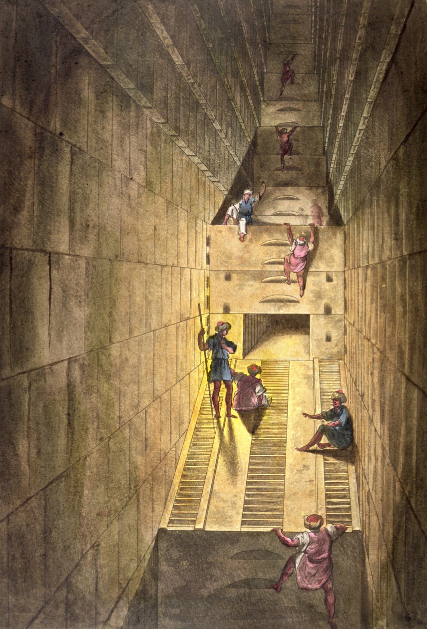 Udforskning af den store pyramide i Giza, fra "Le Costume Ancien et Moderne" af Jules Ferrario, graveret af Gaetano Zancon (1771-1816) af Alessandro Sanquirico