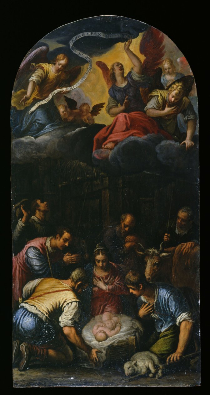 Hyrdernes tilbedelse, ca. 1600-10 (olie på kobber) af Alessandro Turchi