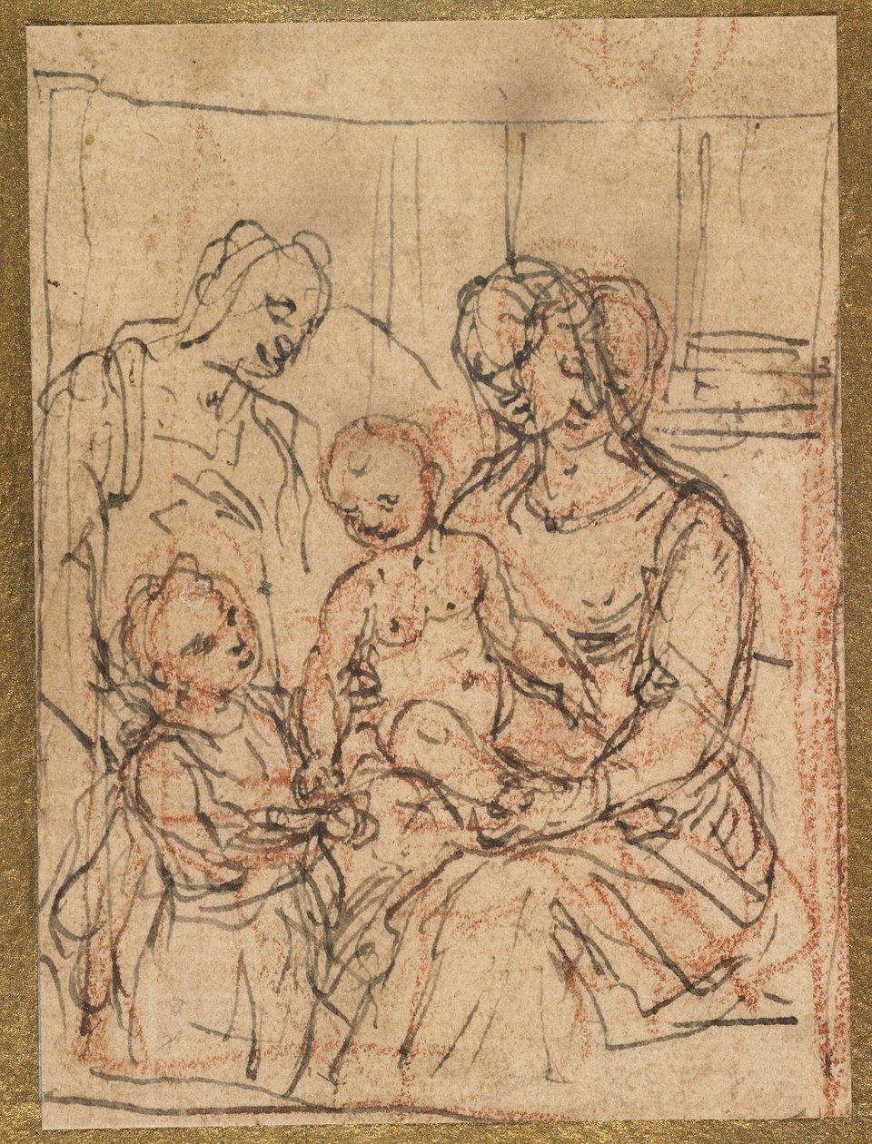 Madonna og barn med den hellige Elisabeth og det lille barn Johannes Døberen, midten af det 16. århundrede af Alessandro Casolani