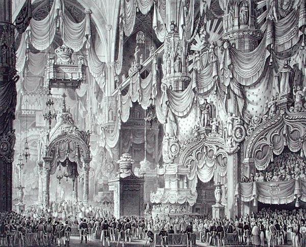 Kroningen af Ferdinand I (1793-1875) i Milanos katedral af Alessandro (after) Sanquirico