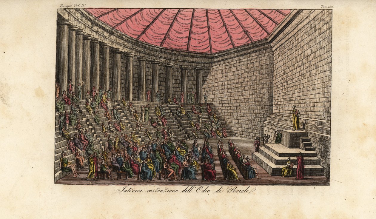 Interiør af Odeon of Athens eller Odeon of Pericles i Athen, Grækenland af Alessandro (after) Sanquirico