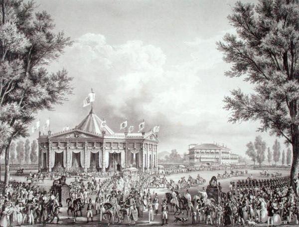 Procession forbi pavillonen, der blev opført i forbindelse med Ferdinand I