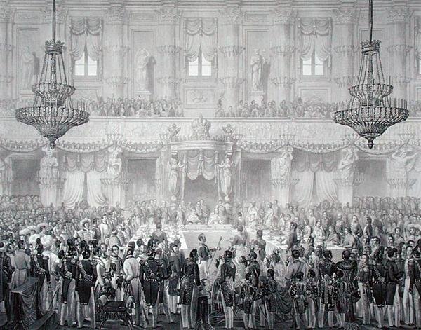 Statsbanket i anledning af kroningen af Ferdinand I (1793-1875) af Alessandro (after) Sanquirico