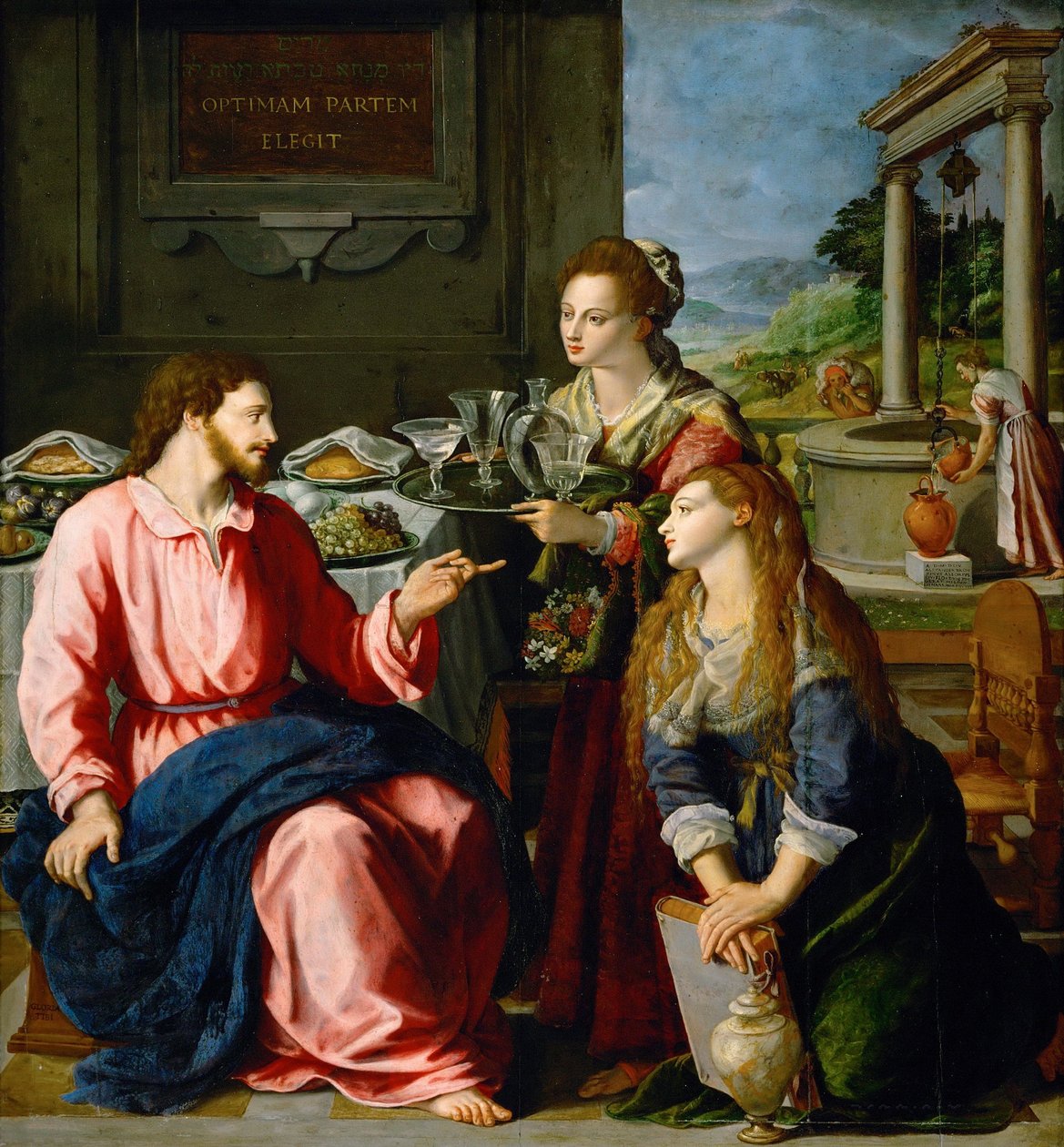 Tysk: Christus bei Maria und Martha Kristus i Marthas og Marias hus af Alessandro Allori