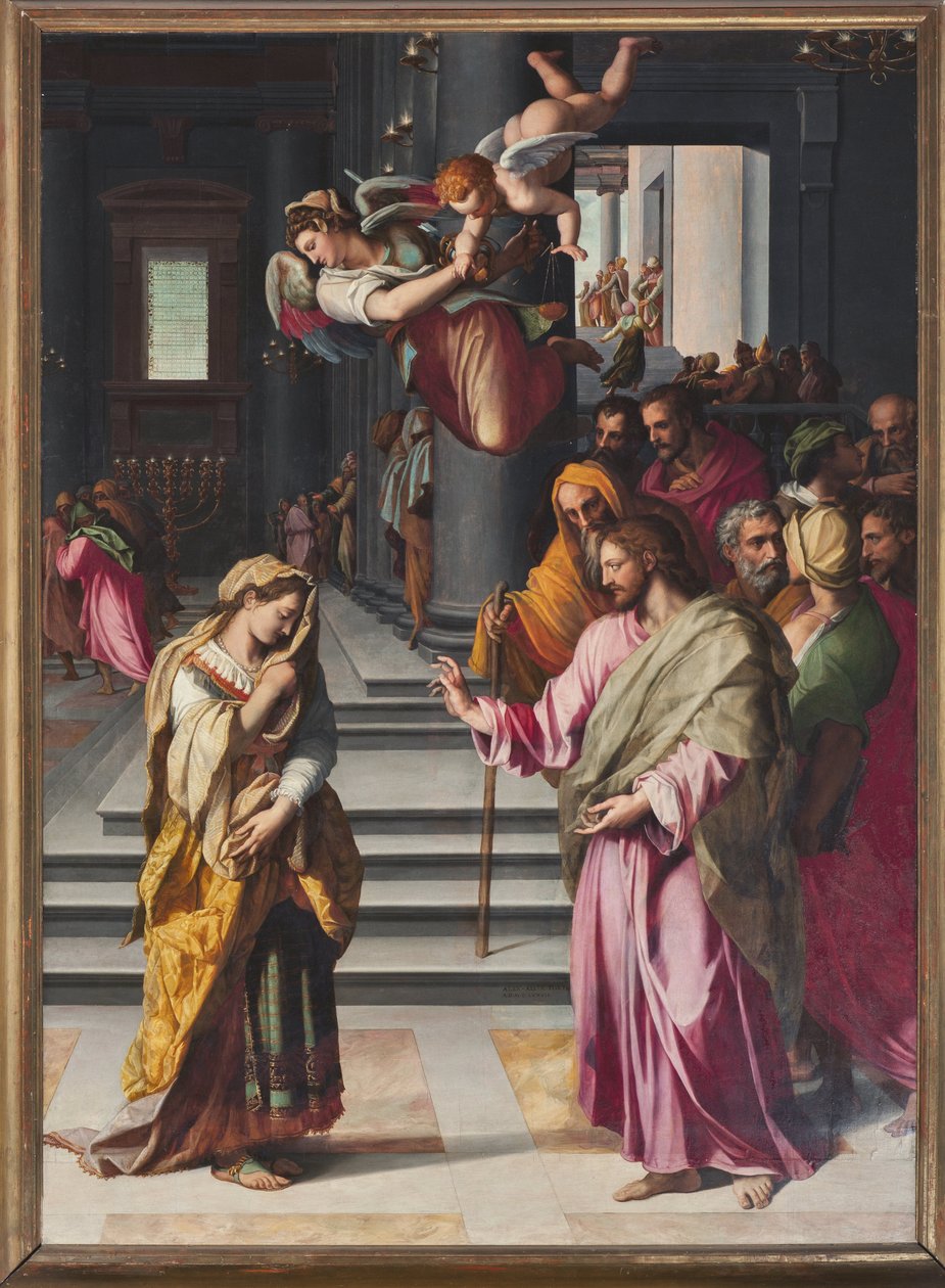 Jesus og kvinden taget i utroskab (maleri af Alessandro Allori