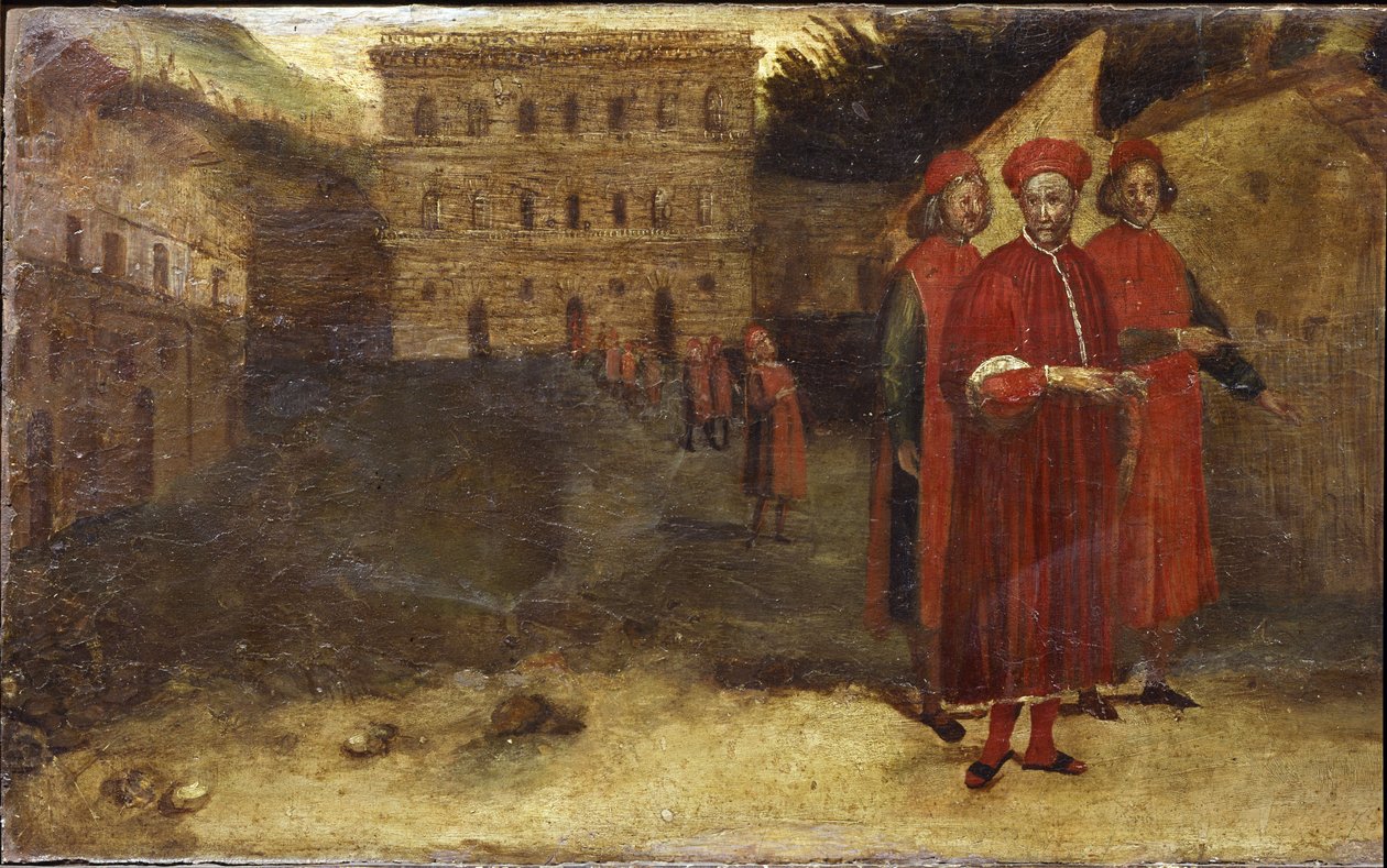 Luca Pitti italiensk bankmand, foran sit palads (Palazzo Pitti) af Alessandro Allori