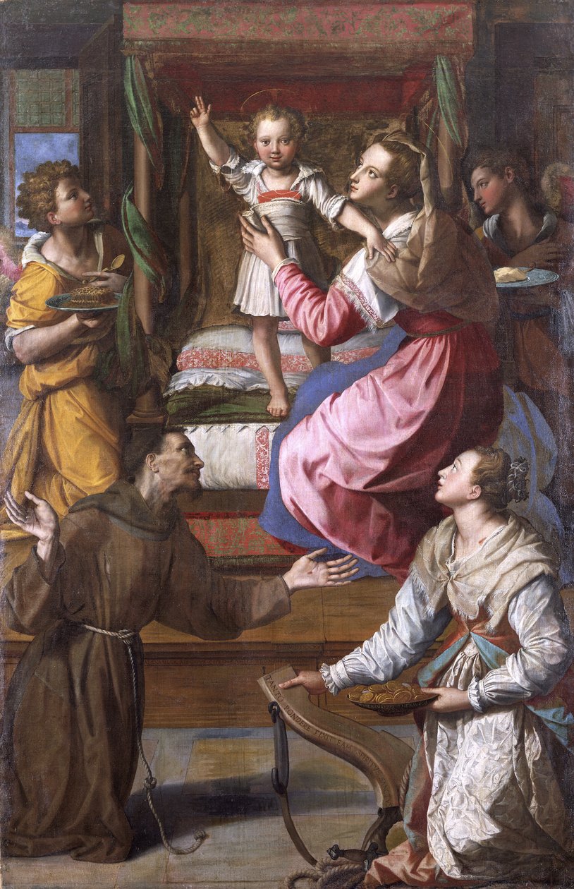 Jomfru og barn med de hellige Frans og Lucia af Alessandro Allori