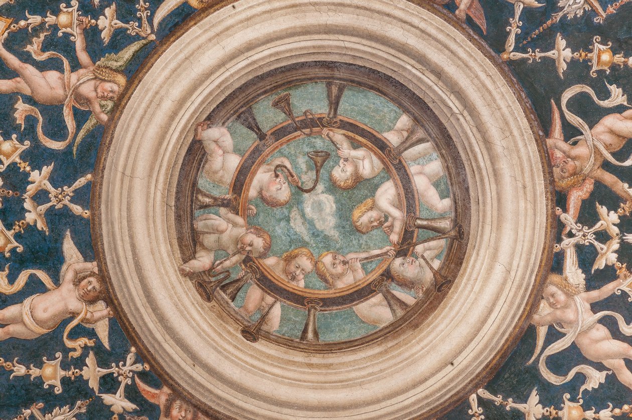 Putti spiller musikinstrumenter, detalje af 3660848 af Alessandro Araldi