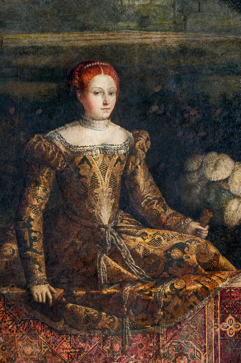 Portræt af en adelskvinde, detalje af de ædle damers lille værelse (olie på lærred limet til væggene) af Alessandro Bonvicino Moretto