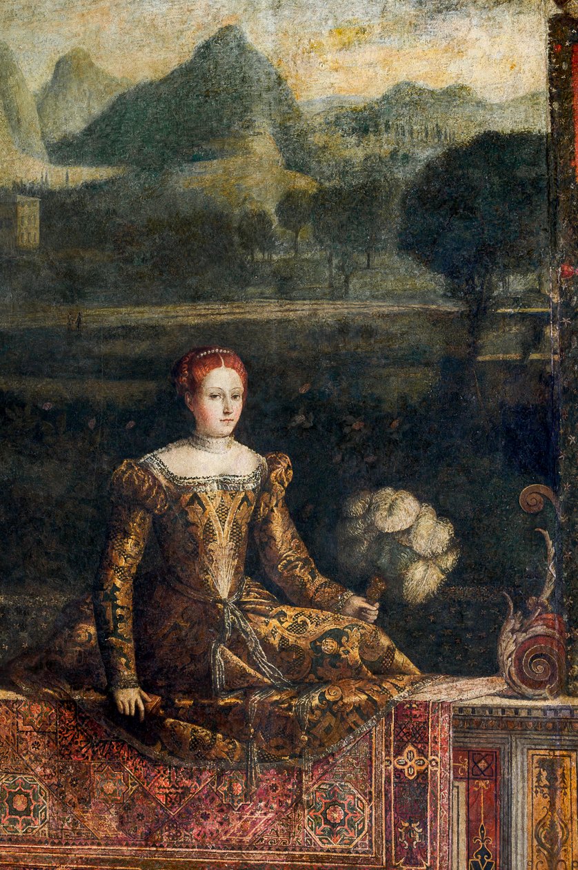 Portræt af en adelskvinde, detalje af de ædle damers lille værelse (olie på lærred limet til væggene) af Alessandro Bonvicino Moretto