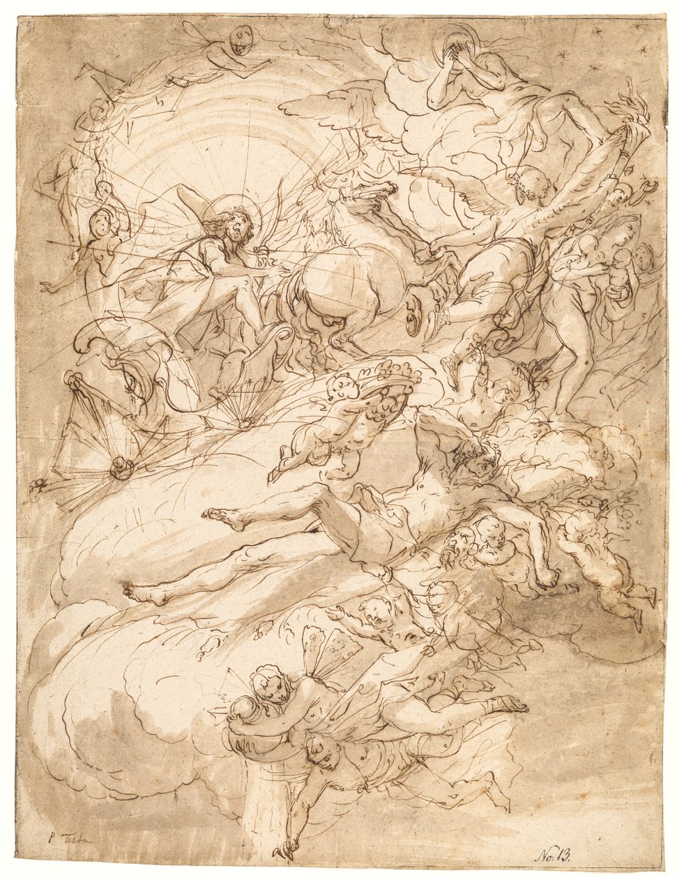 Apollo i sin vogn, design til et loftmaleri af Alessandro Gherardini