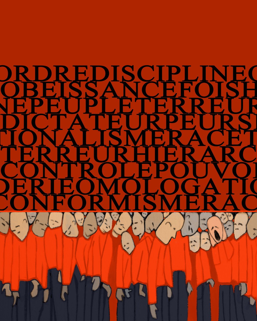 Allegori om vægten af diktatur, undertrykkelse, disciplin over mennesket, skare knust af magt og frygt for tyranner - Illustration 2014 af Alessandro Lonati