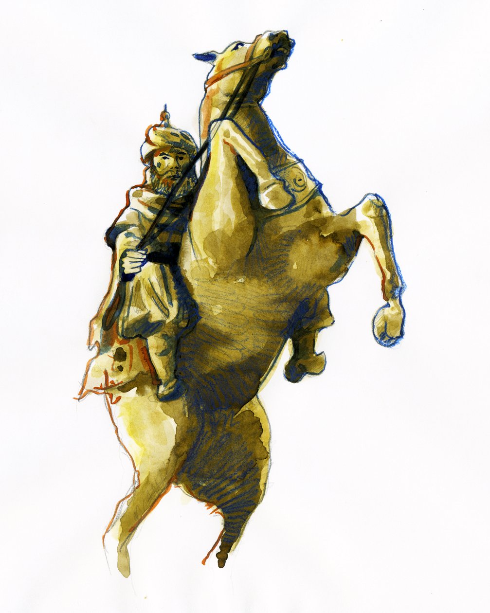 Rideportræt af Oqba ibn Nafi al Fihri (622-683) Arabisk general sendt til hovedet af muslimske arme af Muawiya, dvs. Uqba bin Nafe, uqba ibn al nafi, eller Oqba ibn nafi, uqba ibn nafi eller oqba iba. eller Akbaba arabisk general) tegning af Alessandro Lonati