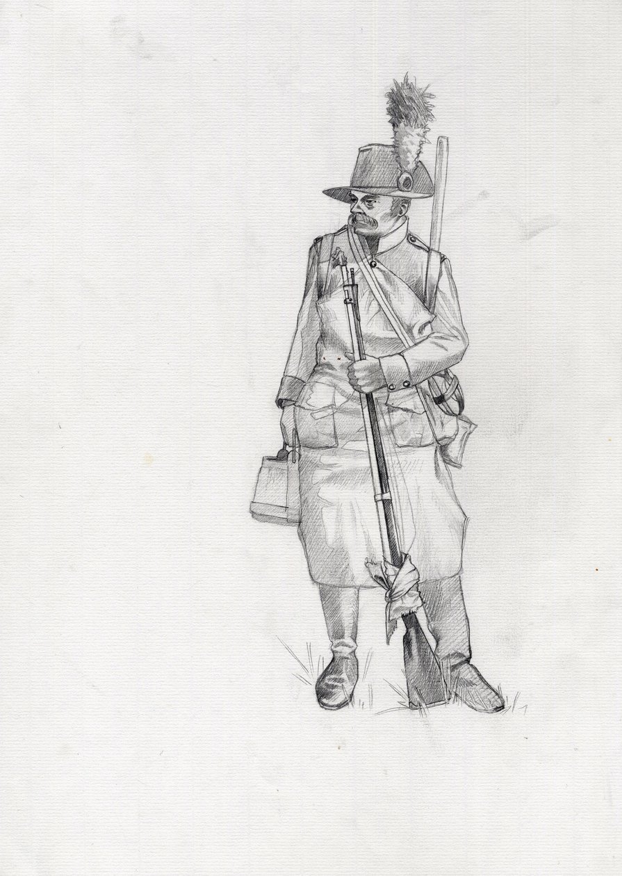 Første imperium (1804-1814 og 1815): soldat fra den østrigsk-ungarske hær (østrig-ungarsk), pioner sapeur (eller pioner). Tegning af Alessandro Lonati af Alessandro Lonati