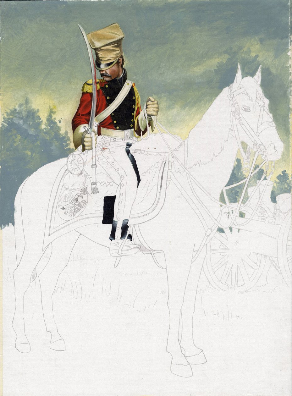 First Empire (1804-1814 og 1815): soldat fra det lette kavaleri i den store franske Napoleonshær. Ufærdig tegning af Alessandro Lonati. af Alessandro Lonati