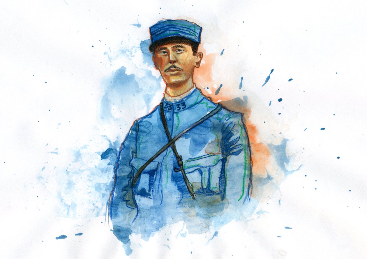Første Verdenskrig: Portræt af Charles de Gaulle (1890-1970) i 1914 af Alessandro Lonati