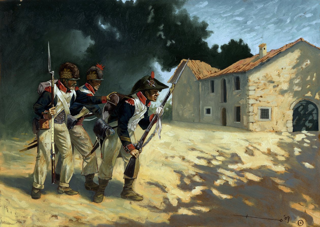 Første imperium: Grenaderer fra det franske infanteri på patrulje under de italienske felttog. Tegning af Alessandro Lonati af Alessandro Lonati