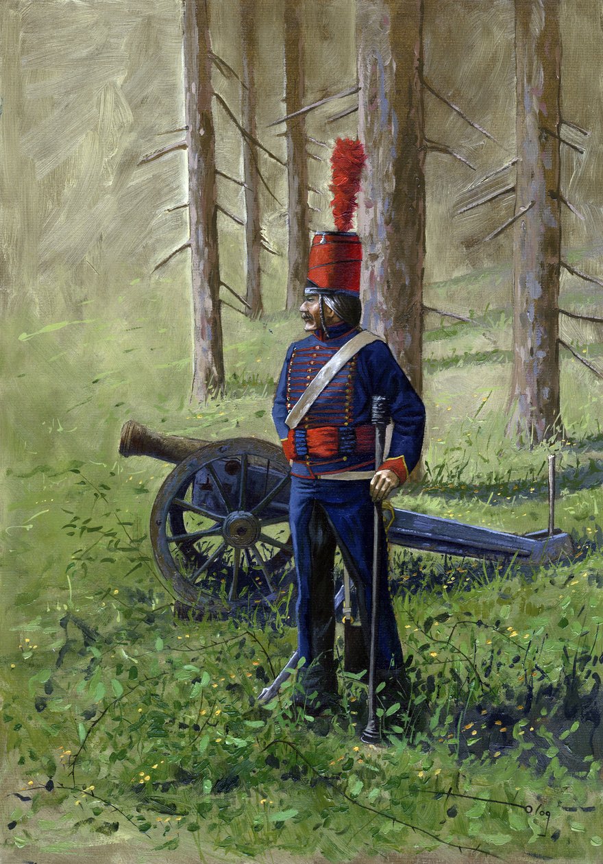 Første imperium: medlem af det revolutionære artilleri nær dets kanon. Tegning af Alessandro Lonati af Alessandro Lonati