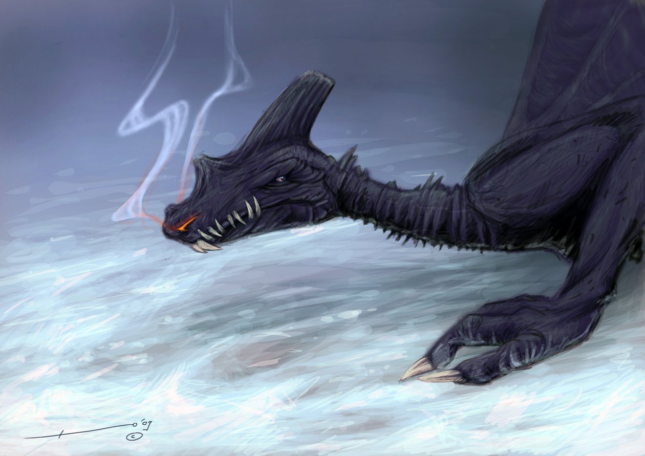 Legendary Creature: A Dragon in the Snow Tegning af Alessandro Lonati af Alessandro Lonati