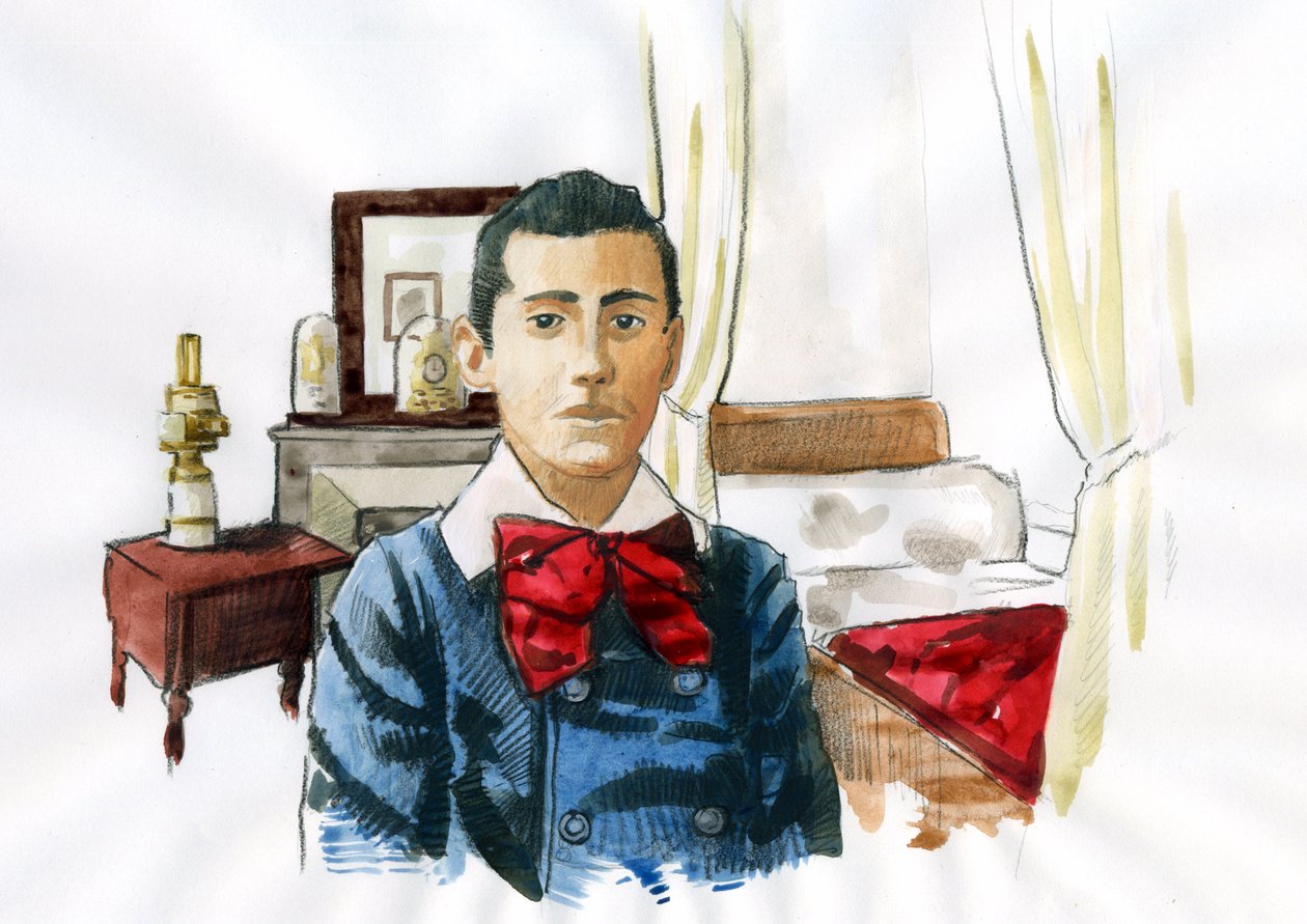 Marcel Proust ung på værelset hos sin tante Elisabeth (blæk på papir) af Alessandro Lonati