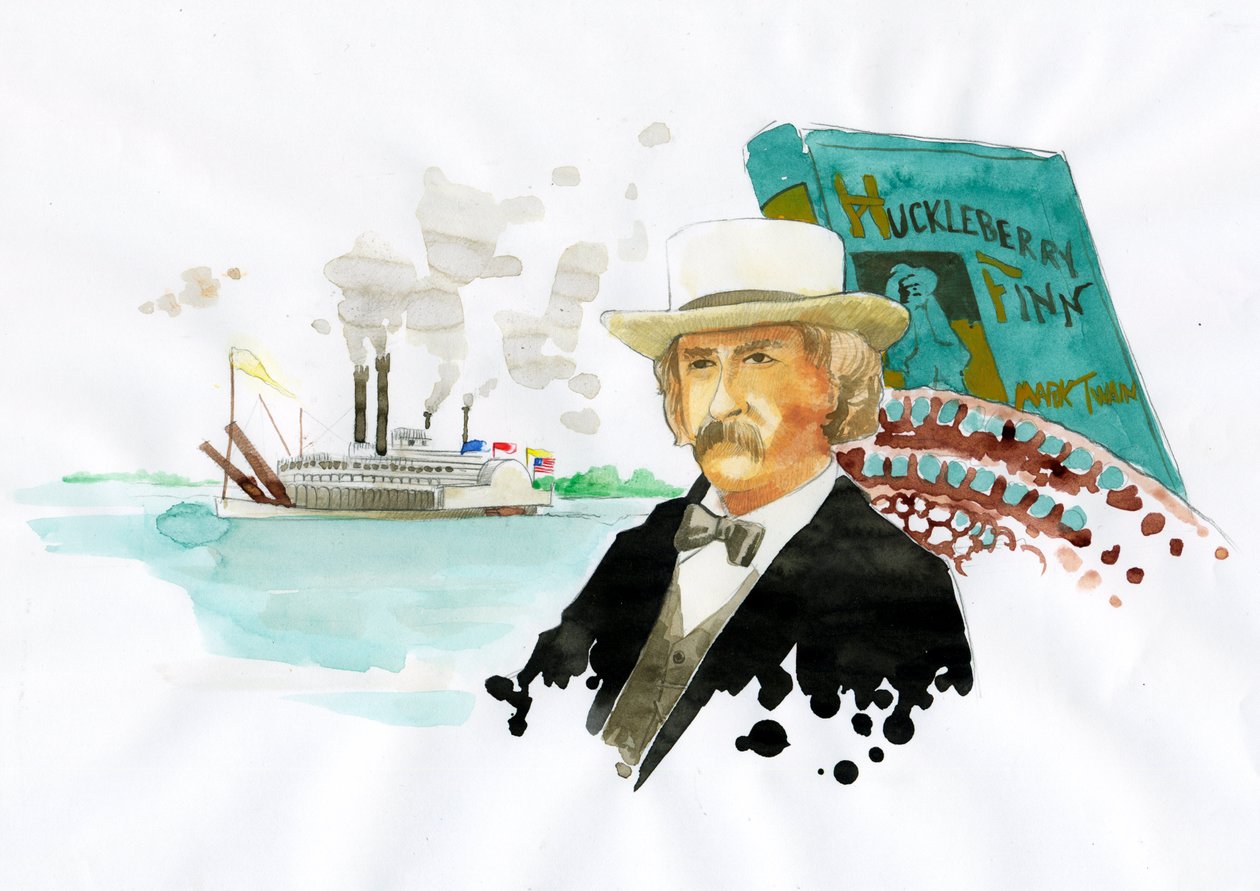 Portræt af den amerikanske forfatter Mark Twain (1835-1910) (Portræt af den amerikanske forfatter Mark Twain) Illustration af Alessandro Lonati af Alessandro Lonati
