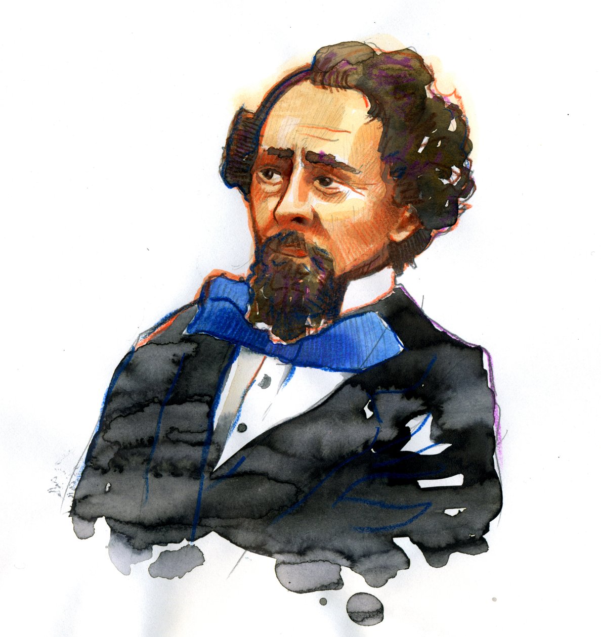 Portræt af Charles Dickens (1812-1870) Engelsk forfatter (Portræt af den engelske forfatter og samfundskritiker Charles Dickens) af Alessandro Lonati