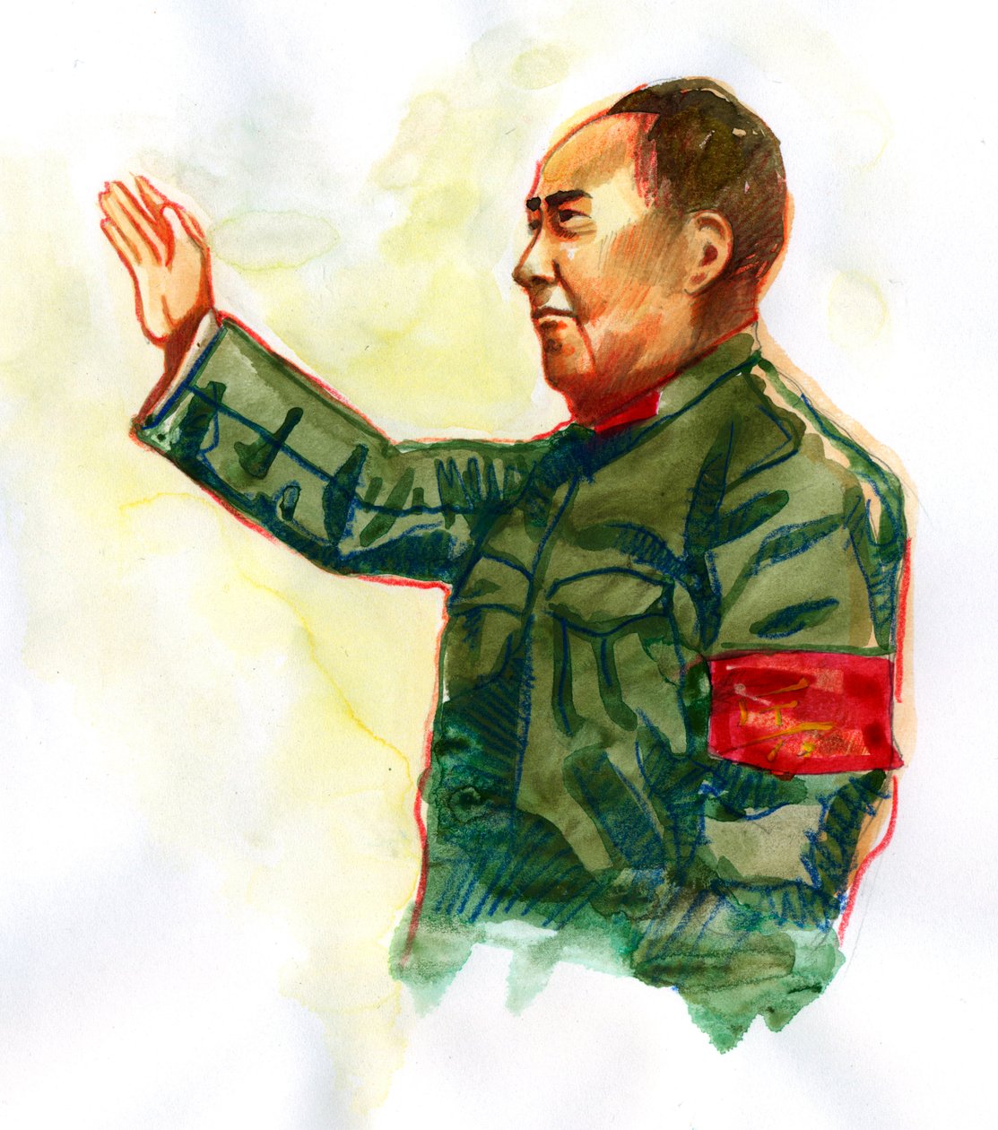 Portræt af kinesisk kommunistisk revolutionær og grundlæggeren af Folkerepublikken Kina Mao Zedong af Alessandro Lonati