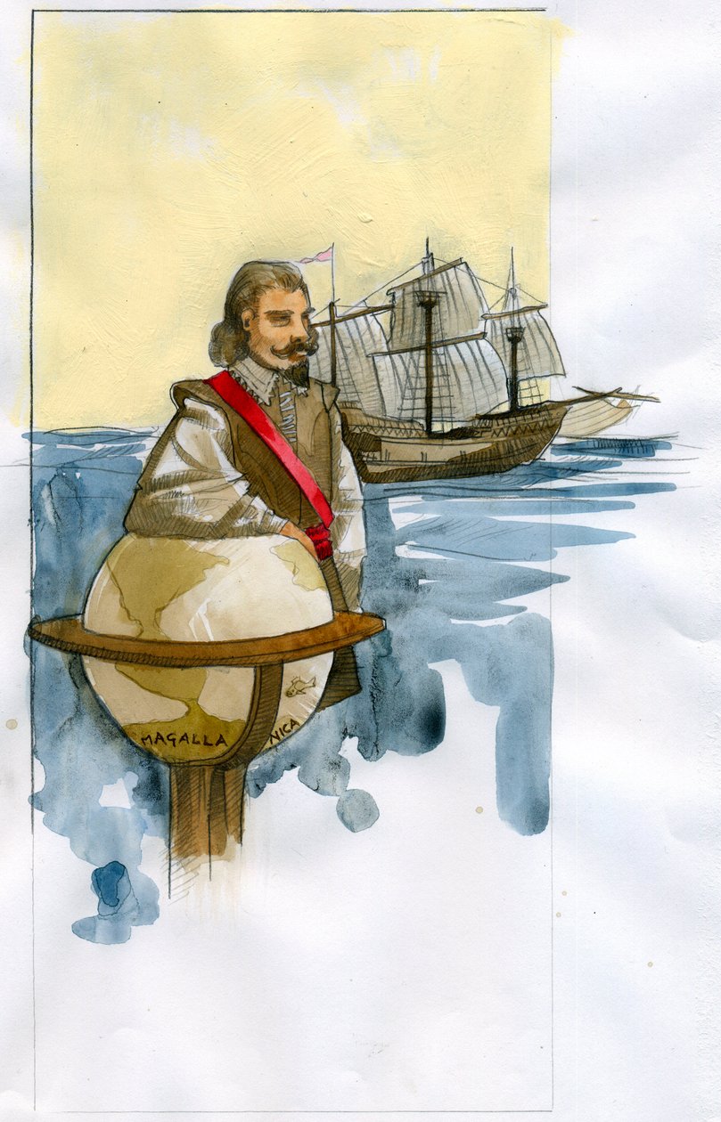 Portræt af engelsk privatist, opdagelsesrejsende, slavehandler og politiker Francis Drake (tegning) af Alessandro Lonati