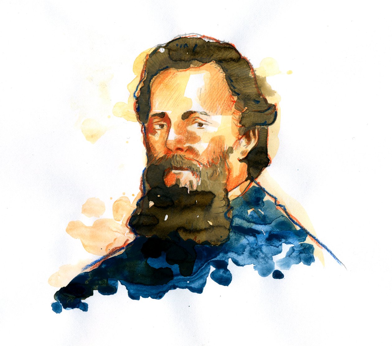 Portræt af Herman Melville (1819-1891) essayist og amerikansk digter (Portræt af den amerikanske romanforfatter Herman Melville) af Alessandro Lonati