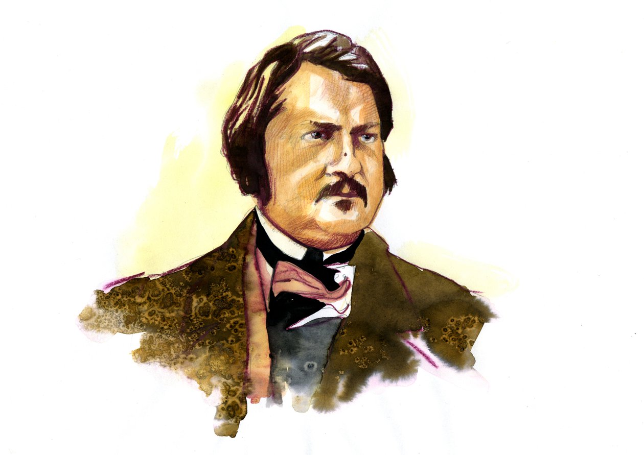 Portræt af Honore Balzac (1799 - 1850), fransk forfatter (Portræt af den franske forfatter Honore de Balzac) af Alessandro Lonati