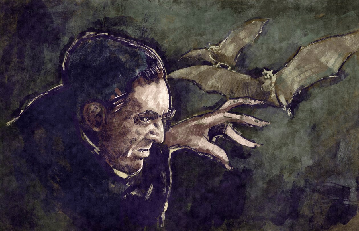 Portræt af den ungarske skuespiller Bela Lugosi som grev Dracula (illustration) af Alessandro Lonati