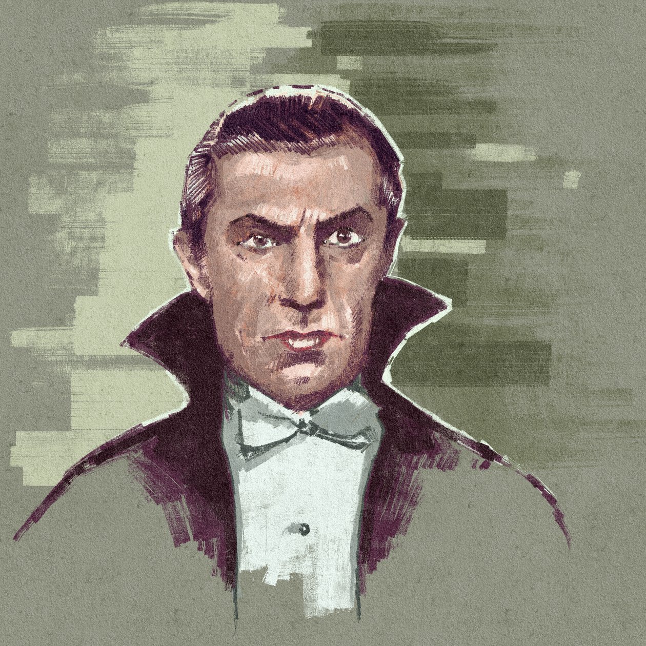 Portræt af den ungarske skuespiller Bela Lugosi som grev Dracula (illustration) af Alessandro Lonati