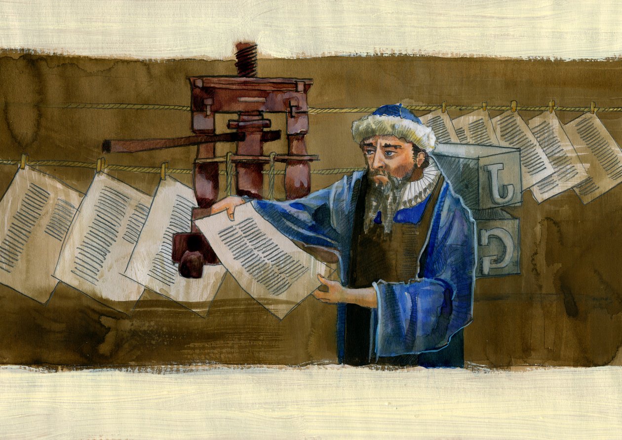 Portræt af Johannes Gensfleisch dit Gutenberg (1400-1468), tysk trykker (Portræt af Johannes Gutenberg) Illustration af Alessandro Lonati af Alessandro Lonati