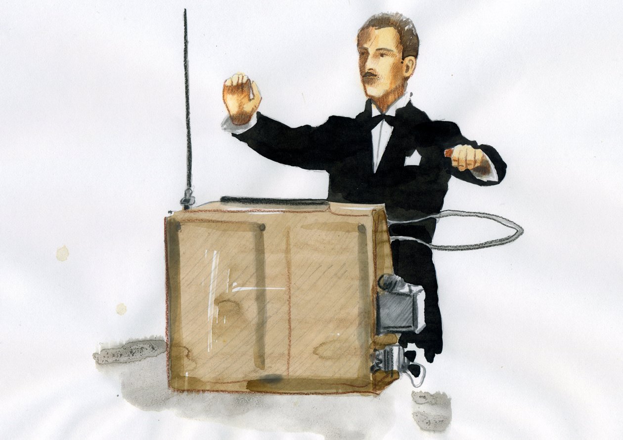 Portræt af Lev Sergeyevich Termen (Leon Theremine) (1896-1993) opfinder af theremine, det første elektroniske musikinstrument (Portræt af Leon Theremin) af Alessandro Lonati