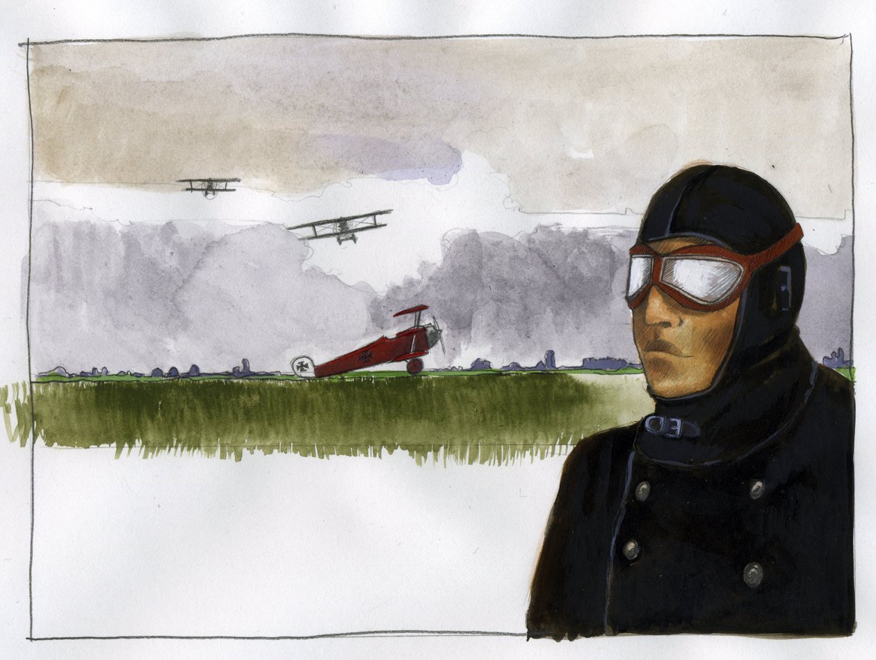 Portræt af Manfred von Richthofen kalder den røde baron (1892-1918) Tysk flyver (Portræt af Manfred von Richthofen, den røde baron, tysk jagerpilot) Illustration af Alessandro Lonati af Alessandro Lonati