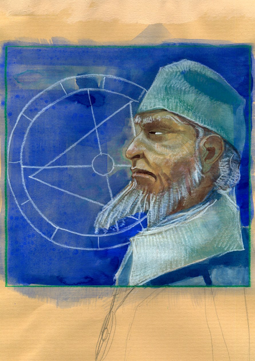 Portræt af Michel de Notre Dame (Nostradamus) Engelsk astrolog - Portræt af Nostradamus, Michel de Notre Dame (1503-1566) astrolog og læge francais Illustration af Alessandro Lonati af Alessandro Lonati