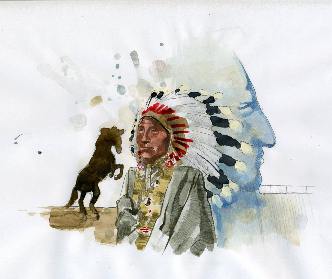 Portræt af indiansk krigsleder af Oglala Lakota Crazy Horse (1840-1877) (Tashunka-witko) Illustration af Alessandro Lonati af Alessandro Lonati