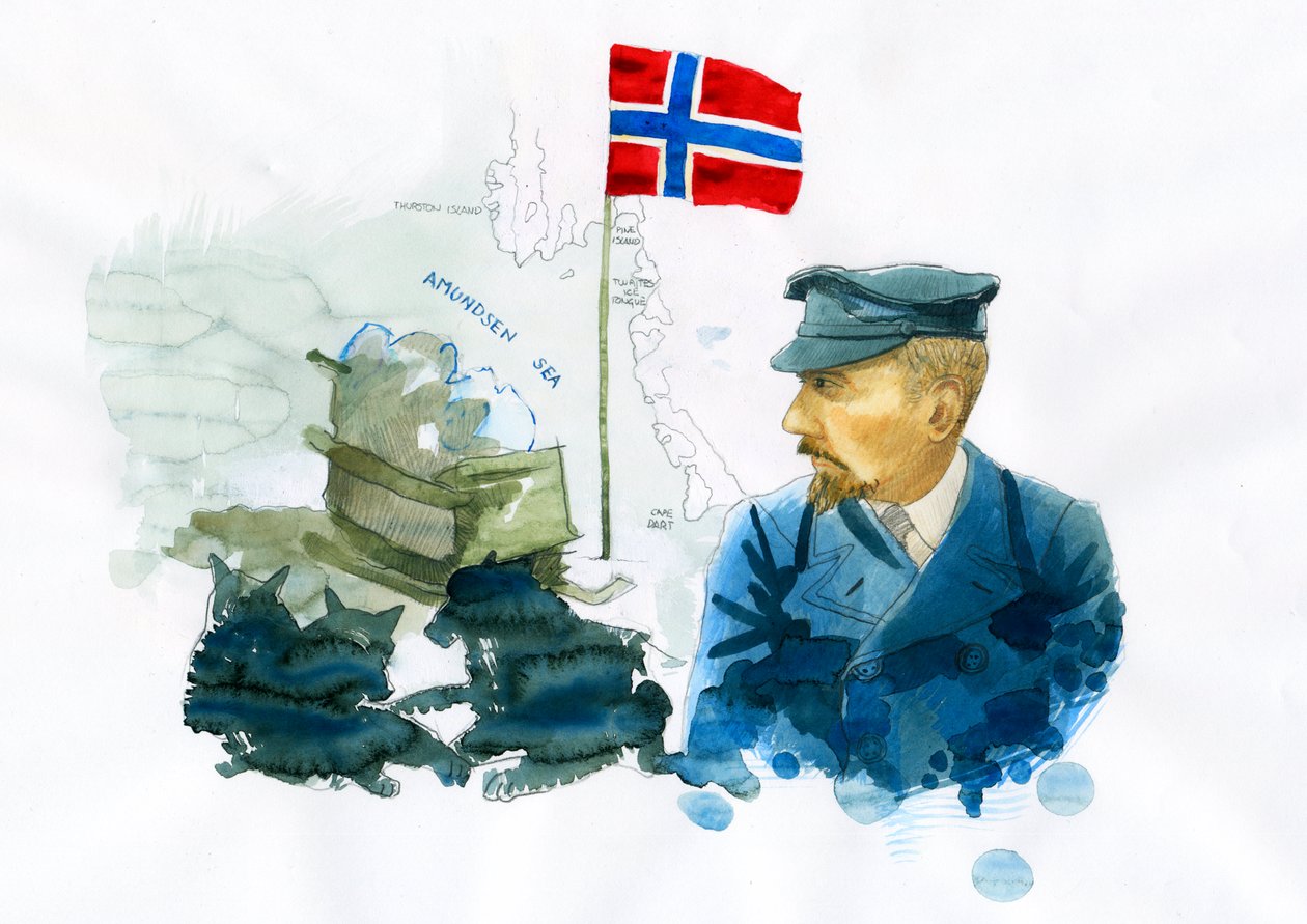 Portræt af den norske sømand og opdagelsesrejsende Roald Amundsen (1872-1928) (Portræt af den norske polare opdagelsesrejsende Roald Amundsen) Illustration af Alessandro Lonati af Alessandro Lonati