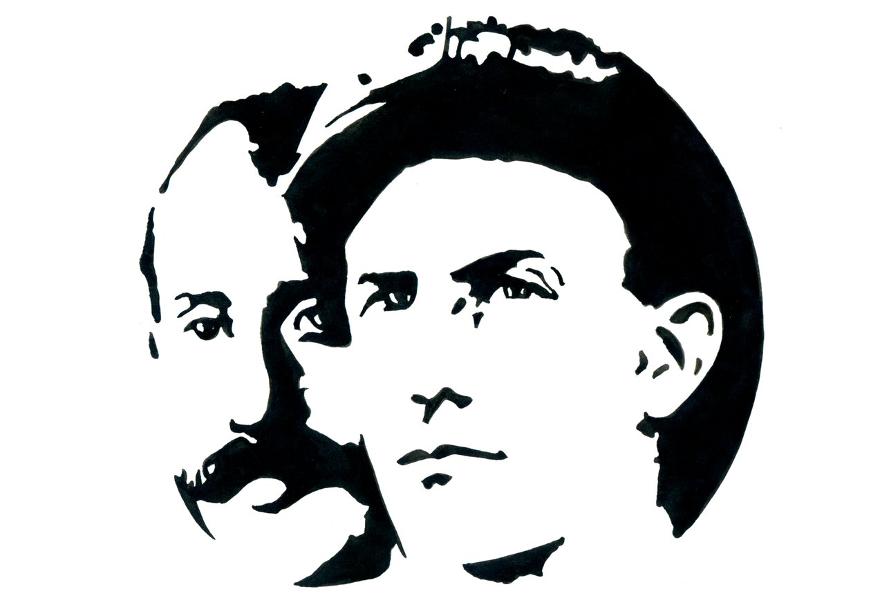 Portræt af Orville (1871-1948) og Wilbur Wright (1867-1912) Amerikanske pionerer af luftfart (Wright Brothers, Orville og Wilbur American Brothers, Inventors and Aviation Pioneers) af Alessandro Lonati