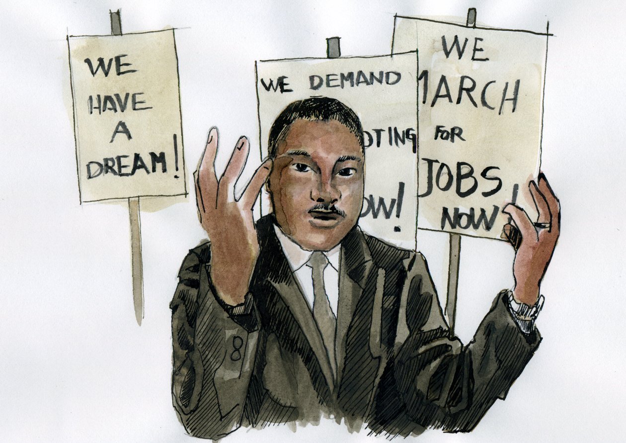Portræt af pastor Martin Luther King (tryk) af Alessandro Lonati