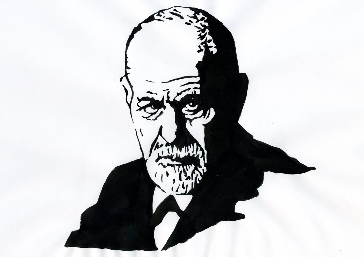 Portræt af Sigmund Freud (1856-1939), østrigsk psykiater (Portræt af Sigmund Freud østrigsk neurolog og psykoanalysens fader) - Illustration af Alessandro Lonati af Alessandro Lonati
