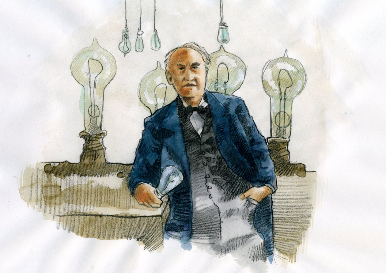 Portræt af Thomas Edison (1847-1931) amerikansk videnskabelig og industriel opfinder (Portræt af Thomas Edison amerikansk opfinder og forretningsmand) af Alessandro Lonati