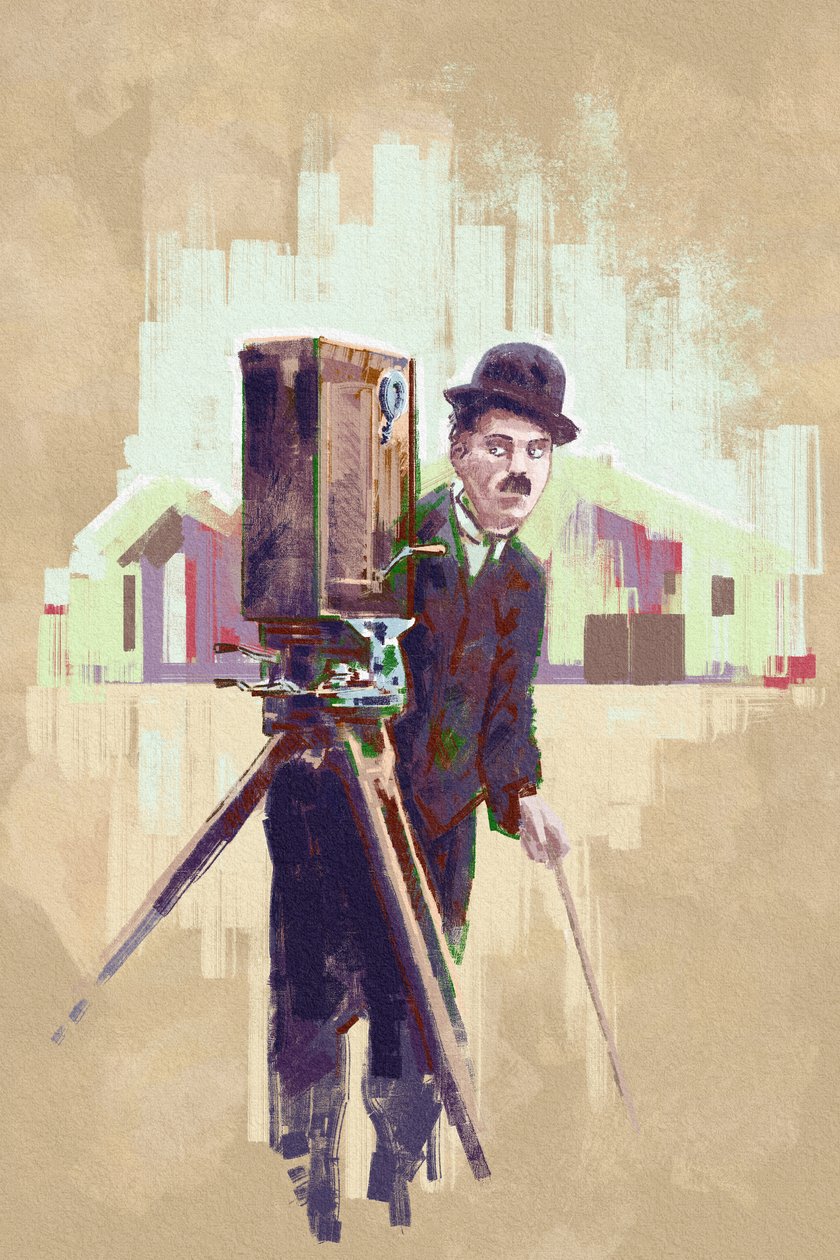 Portræt af skuespiller og instruktør Charlie Chaplin (illustration) af Alessandro Lonati