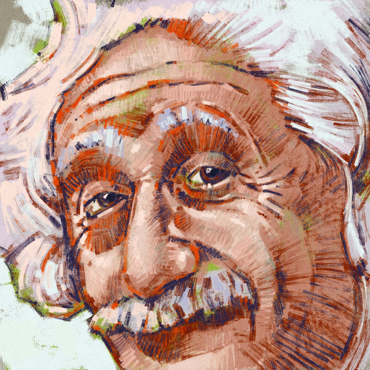 Portræt af videnskabsmanden Albert Einstein (illustration) af Alessandro Lonati