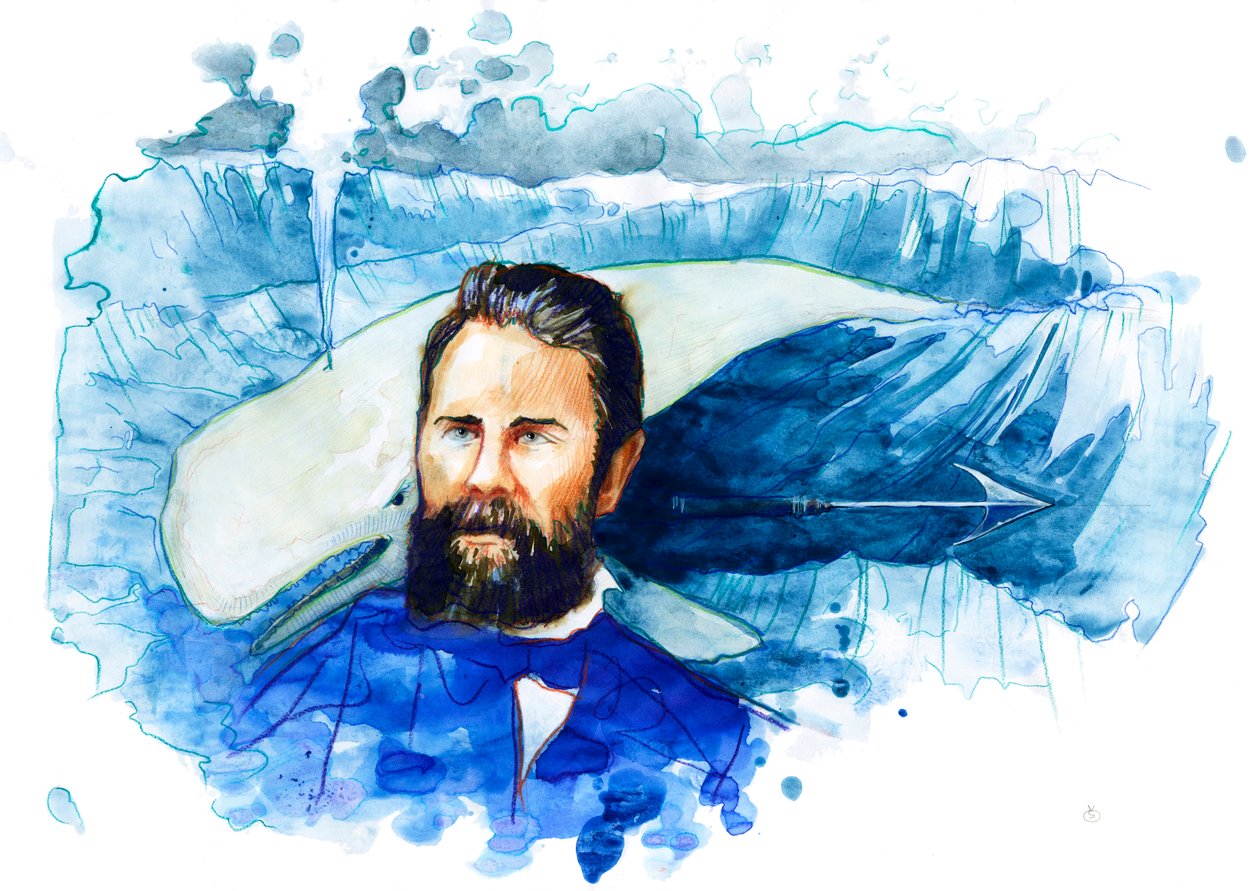 Portræt af den amerikanske forfatter Herman Melville (1819-1891) (Portræt af den amerikanske forfatter Herman Melville) af Alessandro Lonati