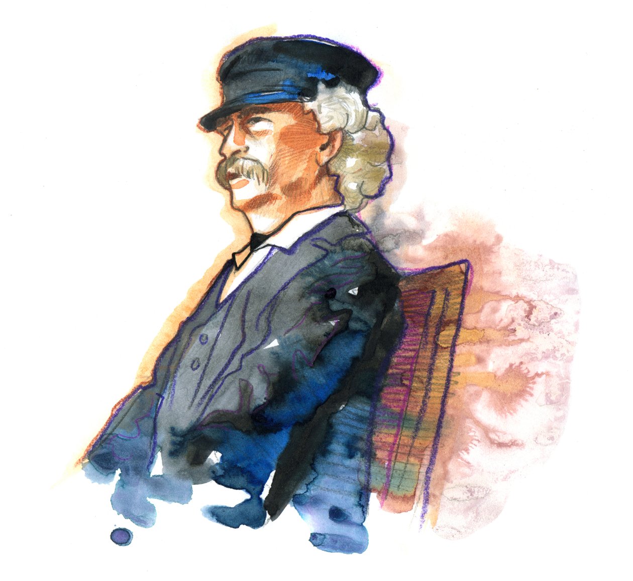 Portræt af den amerikanske forfatter Mark Twain (1835-1910) af Alessandro Lonati