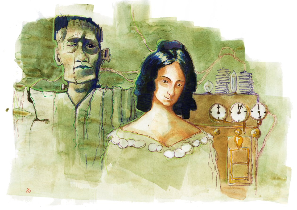 Portræt af den engelske forfatter Mary Shelley (1797-1851) forfatter til "Frankenstein or the Modern Promethee" (Portræt af den britiske romanforfatter Mary Shelley) af Alessandro Lonati