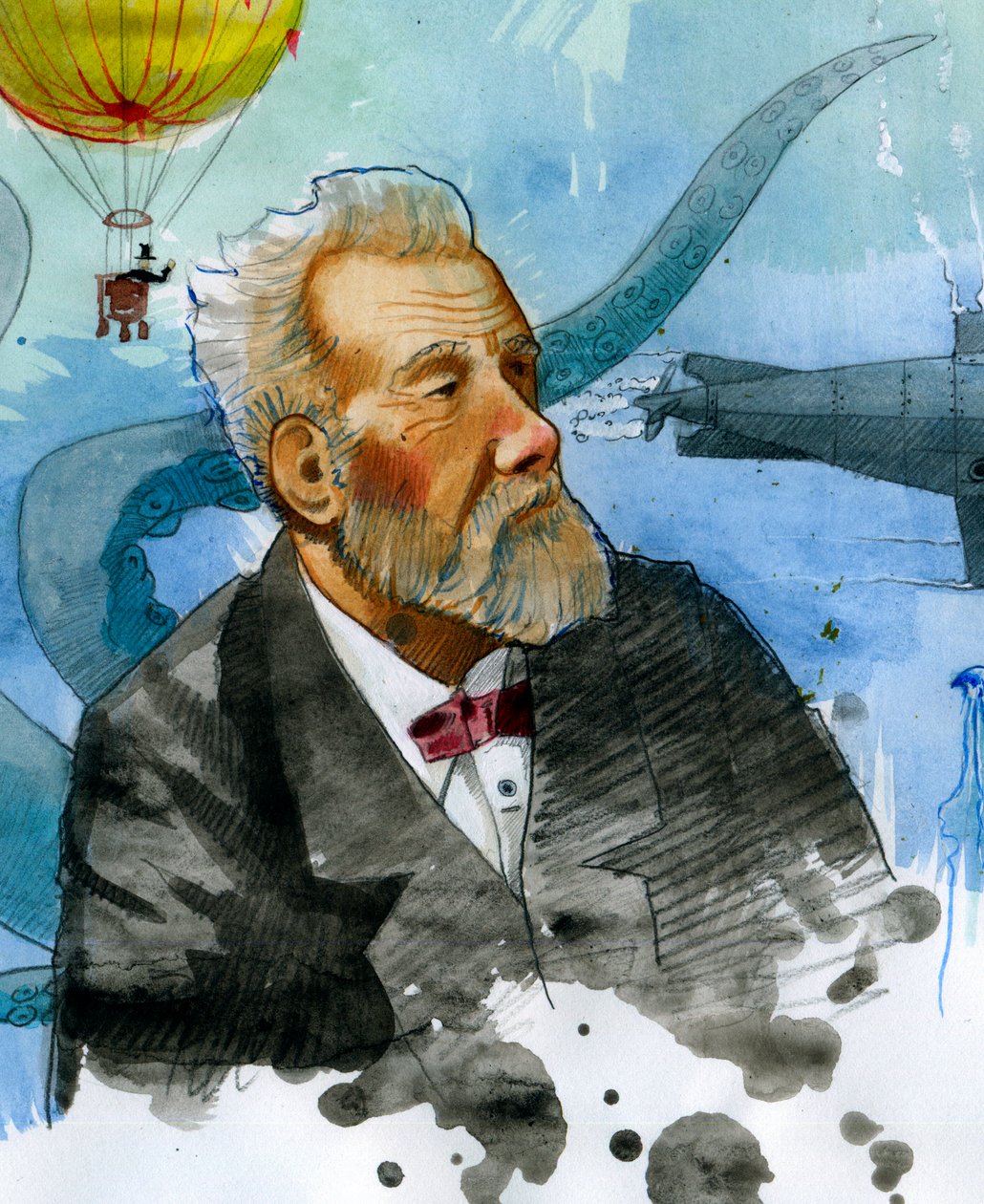 Portræt af den franske forfatter Jules Verne (1828-1905) (Portræt af den franske forfatter Jules Verne) Illustration af Alessandro Lonati af Alessandro Lonati
